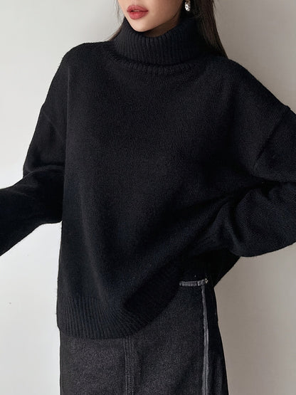 Elegant Stickad Tröja med Hög Krage