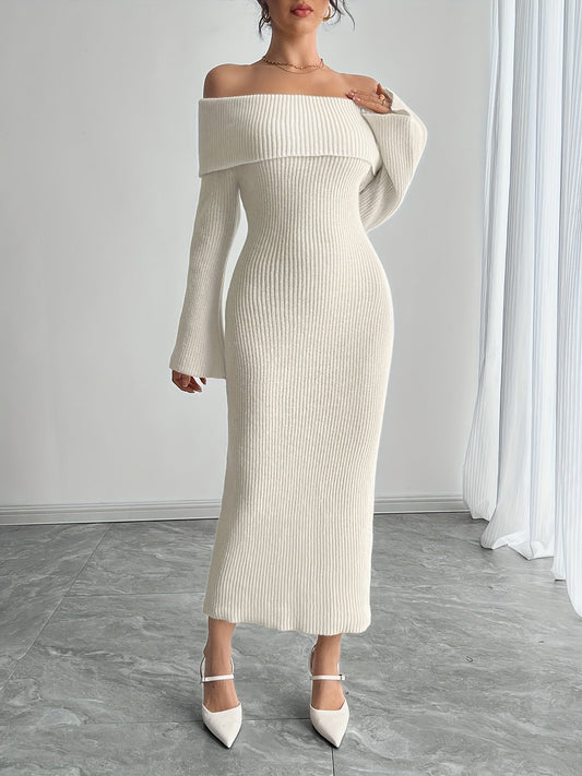 Offshoulder Stickad Klänning