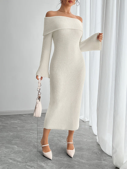 Offshoulder Stickad Klänning