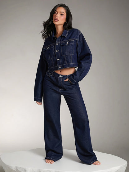 Mörkblå raka jeans med stretch