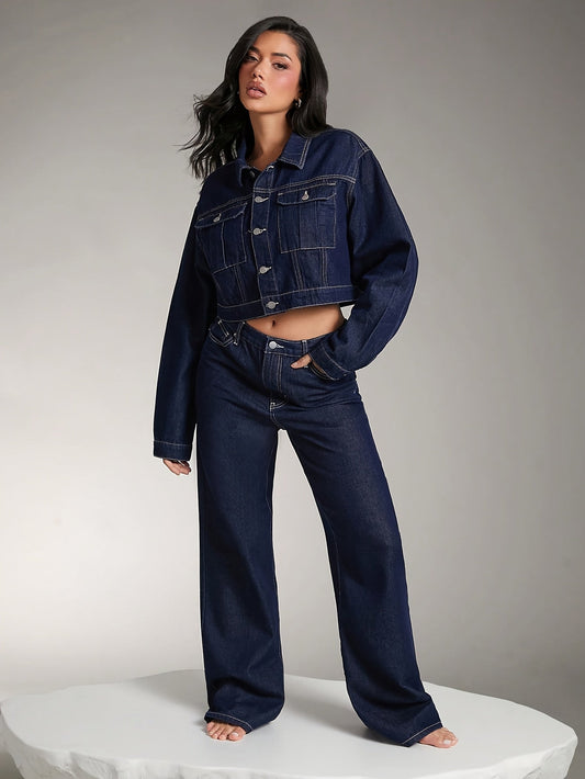 Mörkblå raka jeans med stretch