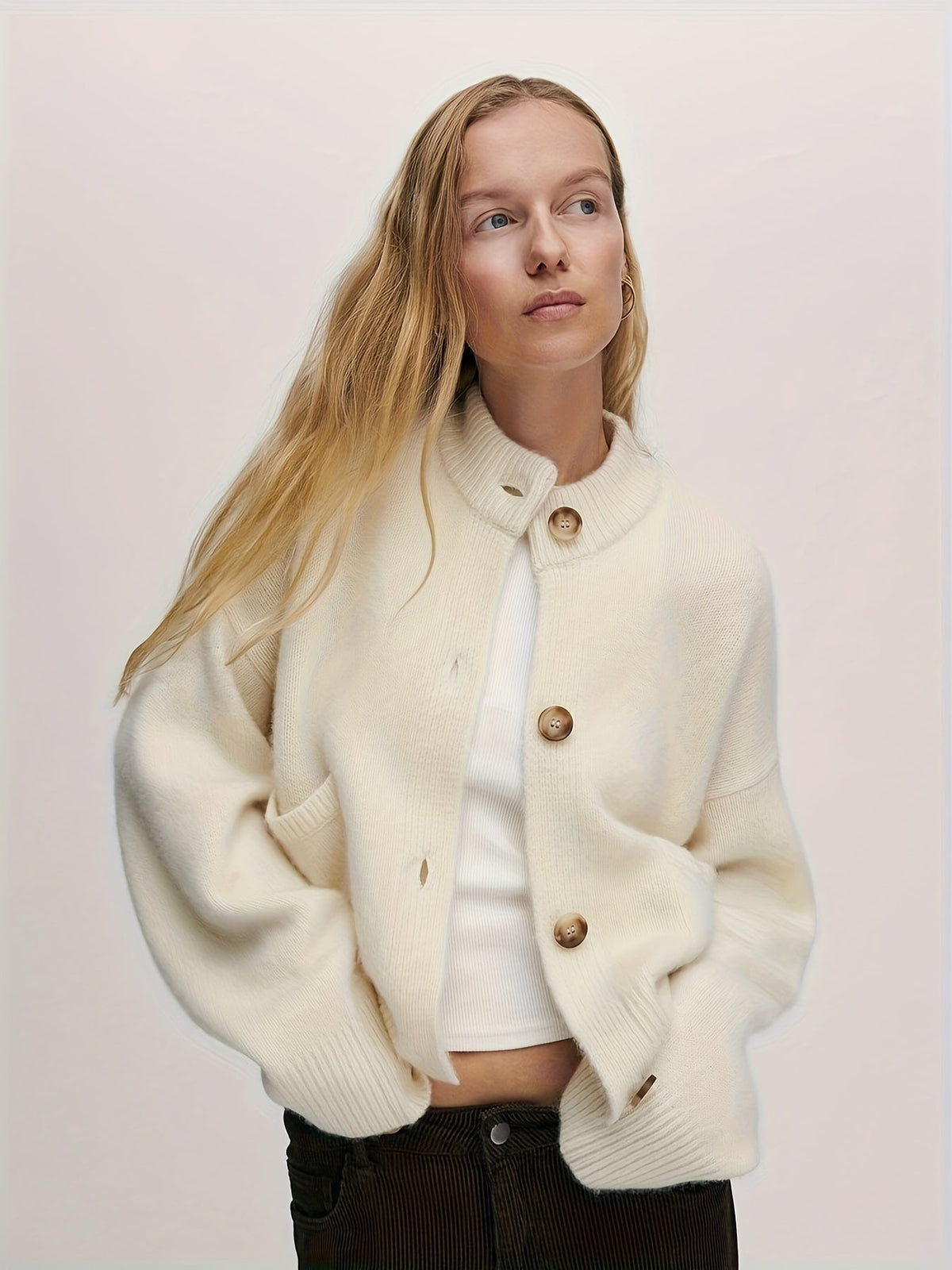 Cardigan med Rund Hals