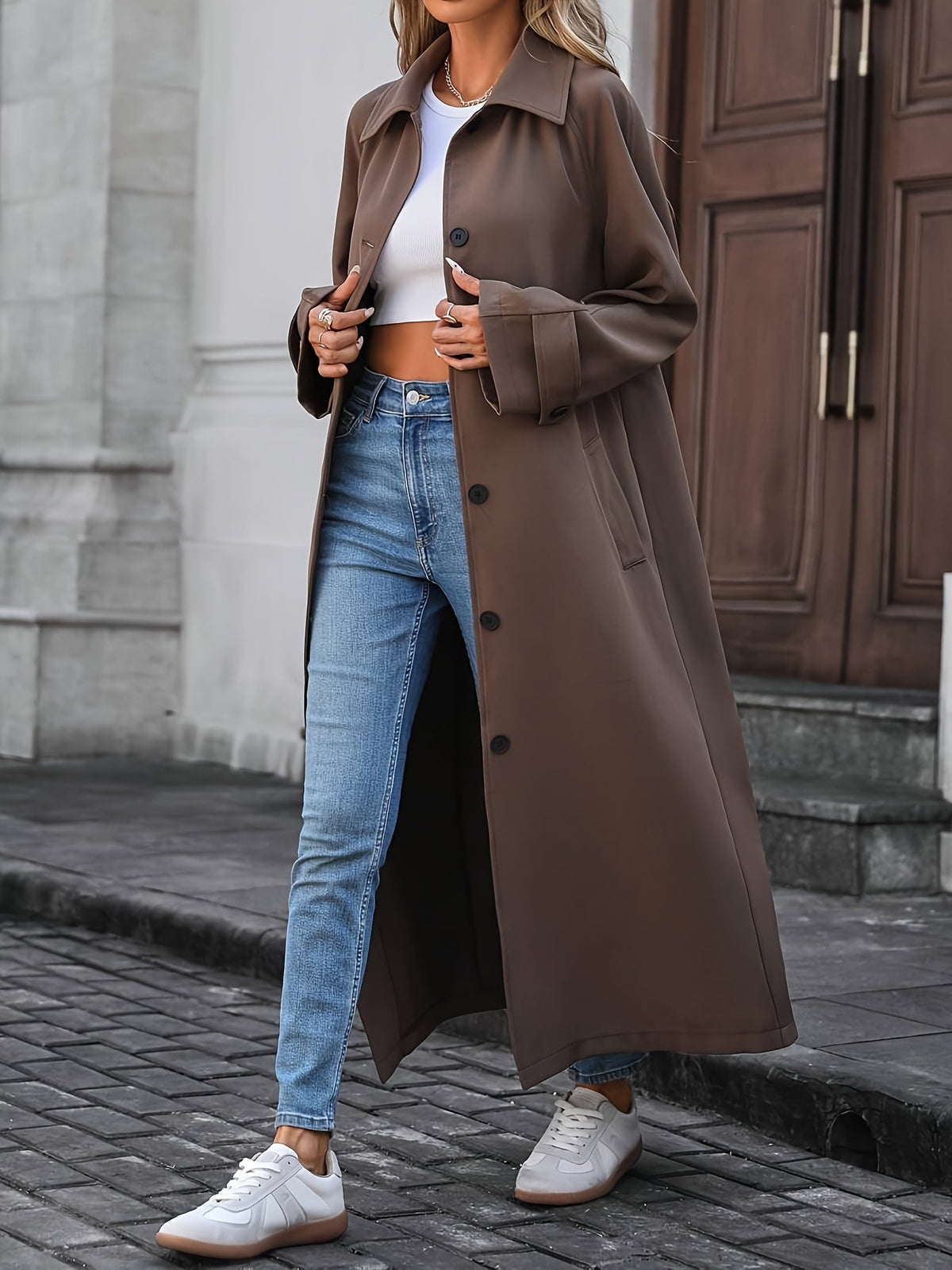 Hållbar Lång Trenchcoat